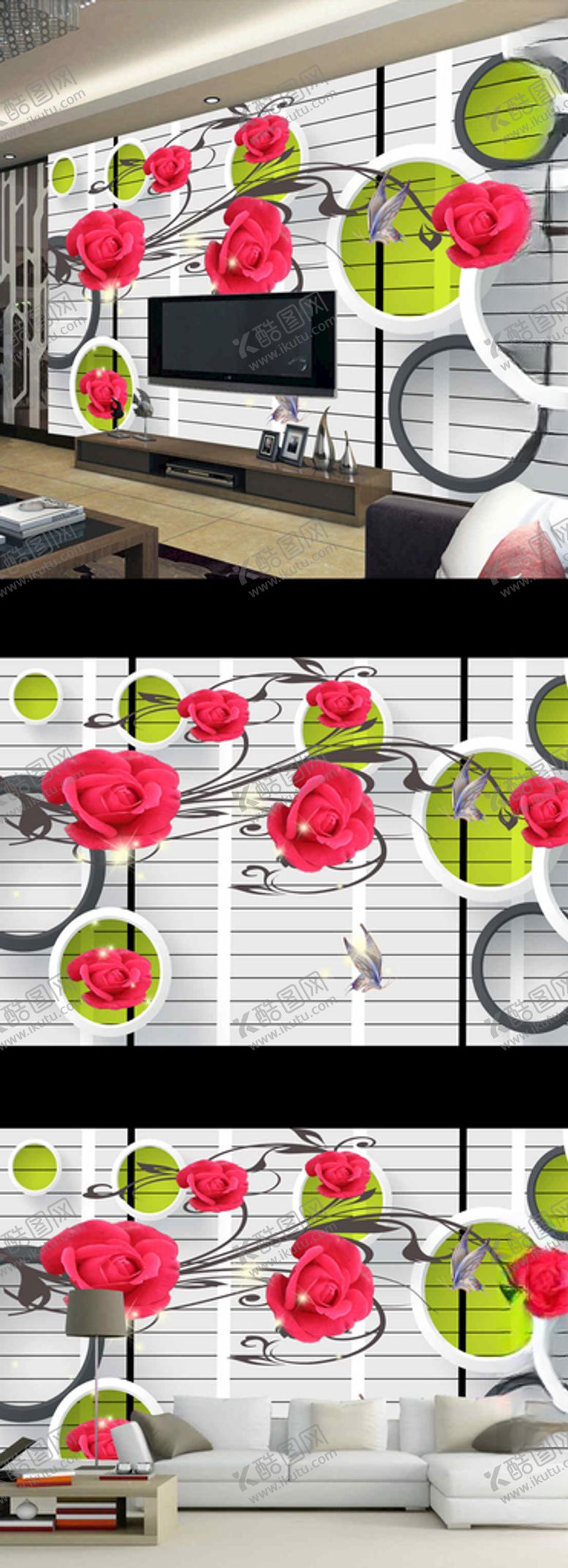 编号：47115109222239519231【酷图网】源文件下载-梦幻玫瑰花朵电视背景墙