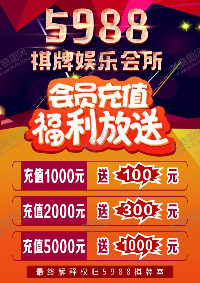 编号：48612101140037428219【酷图网】源文件下载-会员充值福利放送海报