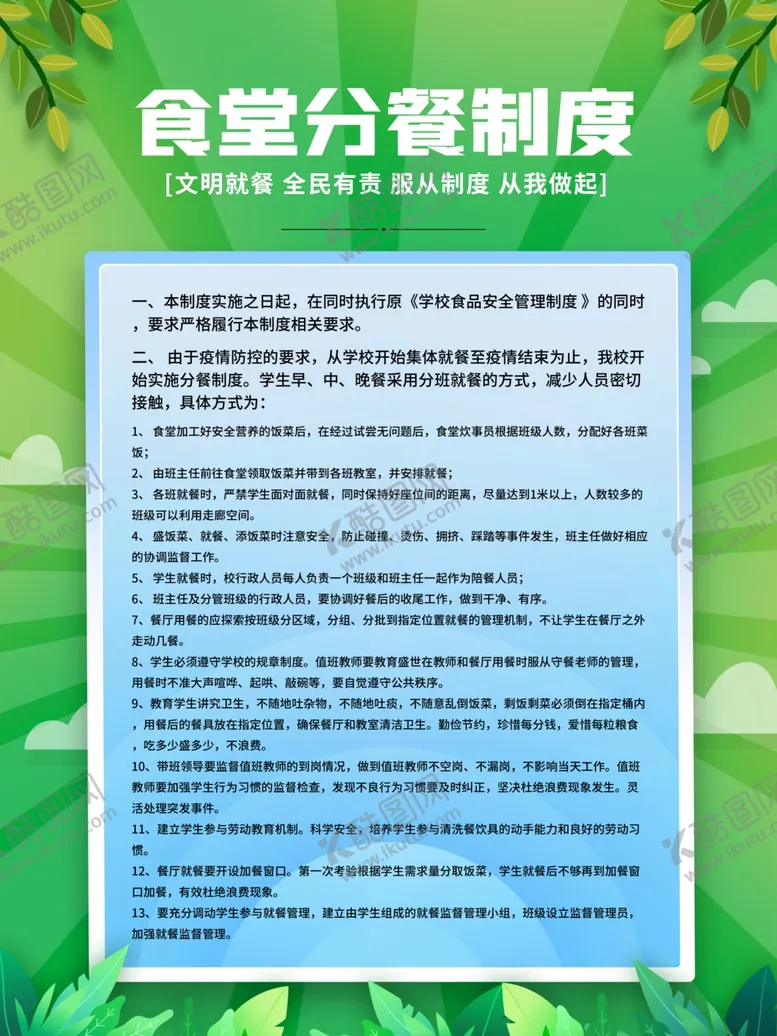 编号：36321312090512592170【酷图网】源文件下载-食堂分餐制度展板