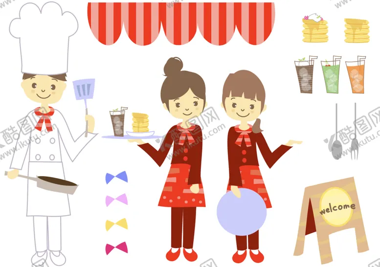 编号：08195709182040348496【酷图网】源文件下载-餐饮店厨师服务员人物素材