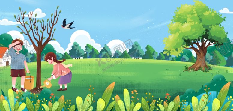 编号：76090704250450303185【酷图网】源文件下载-简约清新312植树保护环境背景