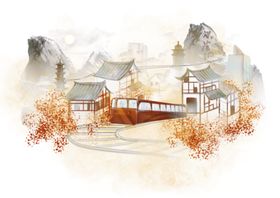城市建筑清新插画背景素材