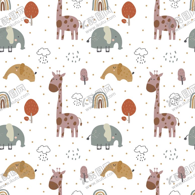 编号：20489910011251066180【酷图网】源文件下载-无缝花纹动物卡通