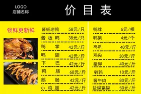 菜单鸡腿酱牛肉酱板鸭价目表