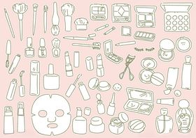 手绘美妆护肤用品集合