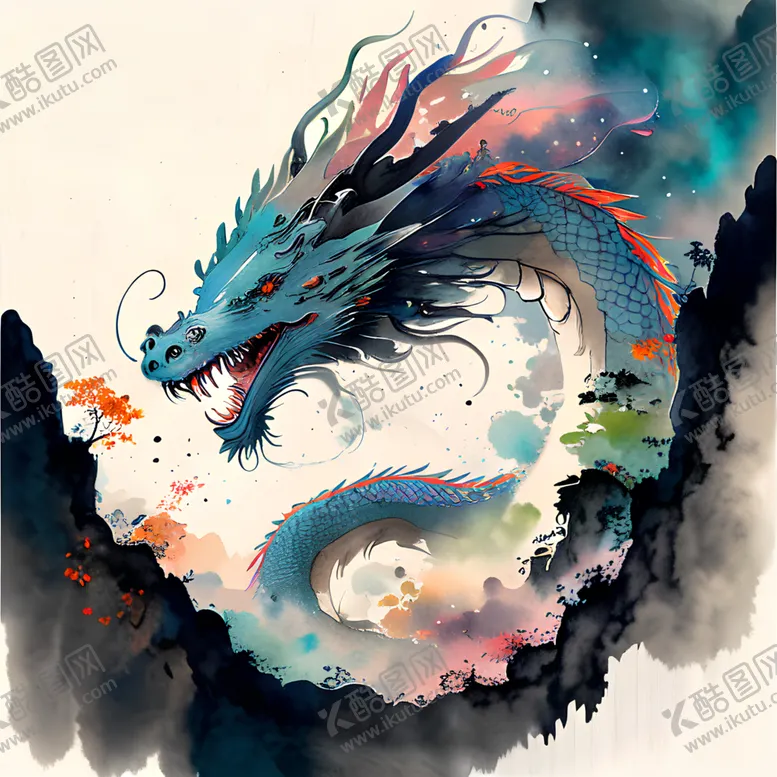 编号：93306601251110116233【酷图网】源文件下载-水彩淡墨龙
