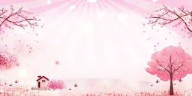 手绘樱花赏唯美插画节儿童背景墙