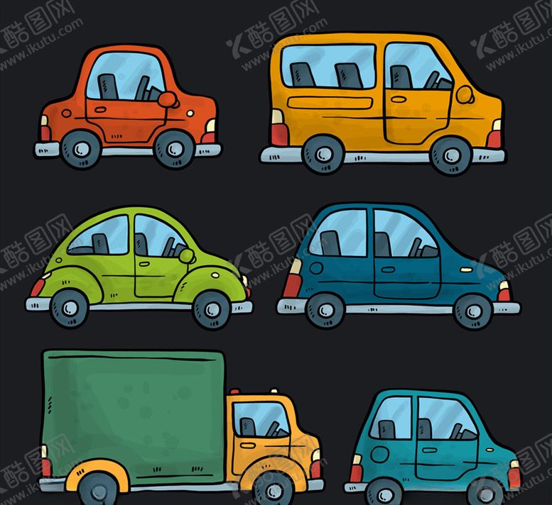 编号：60523109210921262608【酷图网】源文件下载-手绘彩色车辆侧面矢量素材
