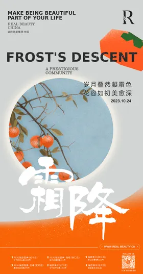 霜降海报二十四节气创意柿子