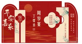 中式周岁宴喜庆邀请函