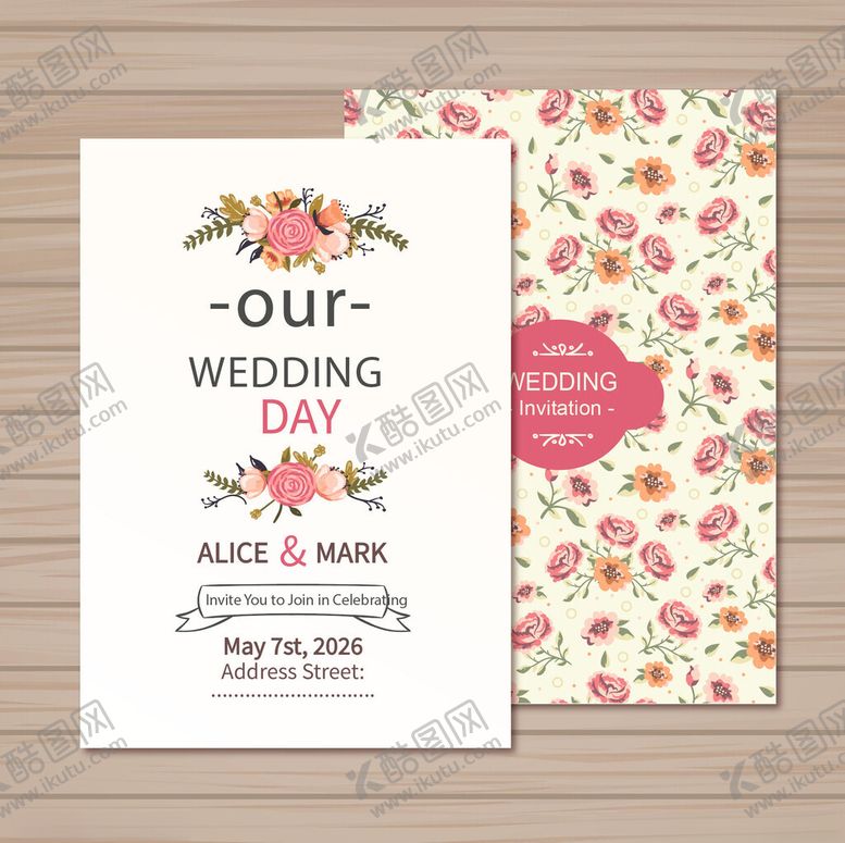 编号：19433011181220462552【酷图网】源文件下载-花卉婚礼请柬设计