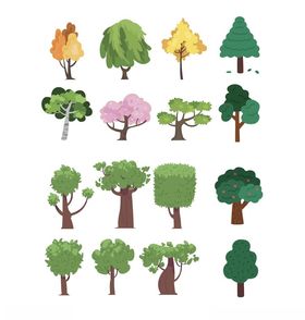 多样卡通树木插画集合