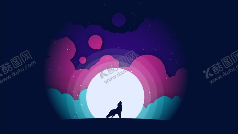 编号：14078811010229334328【酷图网】源文件下载-彩色抽象插画野狼背景