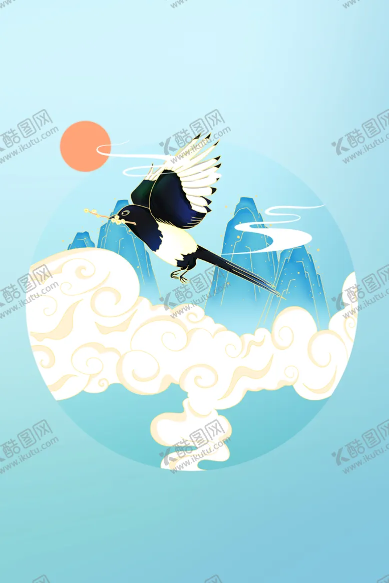 编号：51394609211824043407【酷图网】源文件下载-七夕情人节喜鹊梅花云纹山国潮