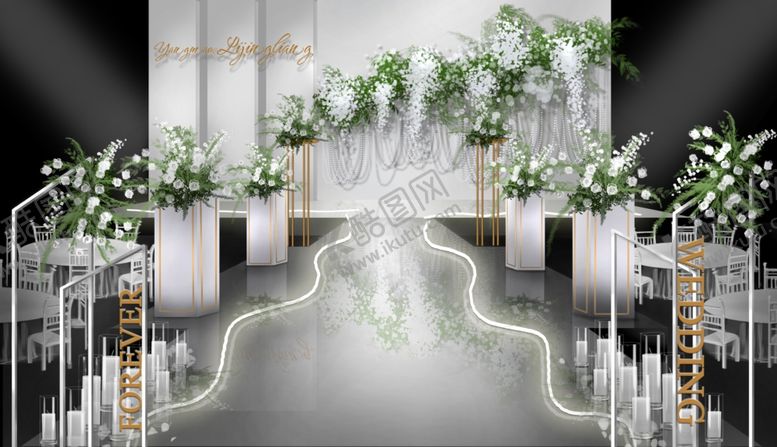 编号：75802009280339273019【酷图网】源文件下载-白绿婚礼极简简约韩式手绘效果图