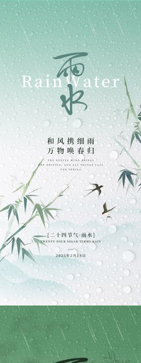 雨水节气海报清新二十四简约