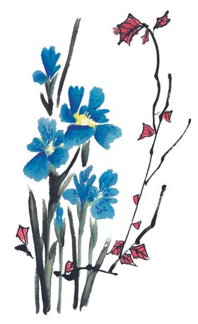 百花争艳抽象手绘朵水墨画牡丹