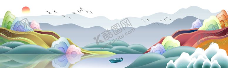 创意国潮装饰画图片东方海报境风景手绘