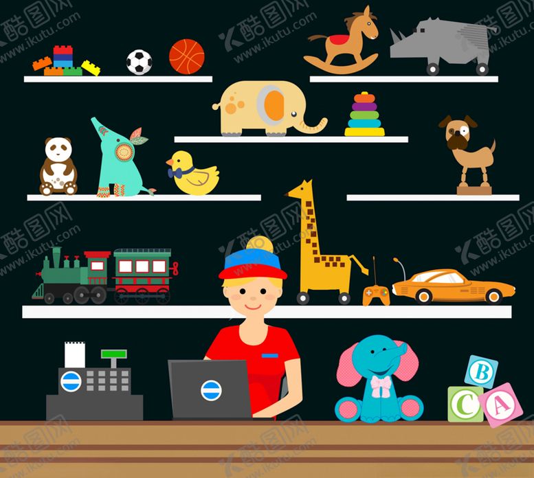 编号：25813810012059112498【酷图网】源文件下载-玩具店大象摇摇马犀牛汽车