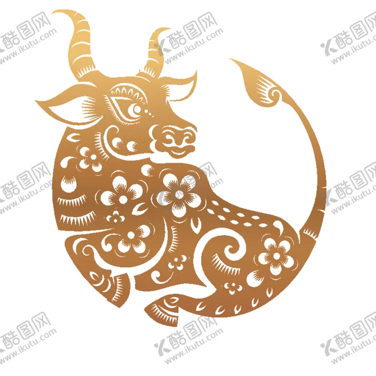 编号：90297204190046259252【酷图网】源文件下载-生肖牛金色剪纸窗花