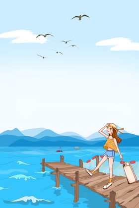 卡通沙滩海洋背景