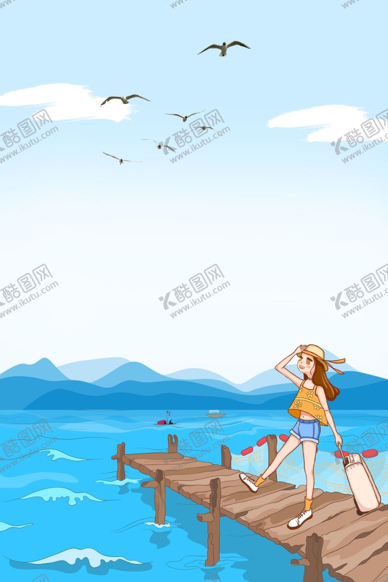 编号：28748510210330011855【酷图网】源文件下载-卡通海洋沙滩背景