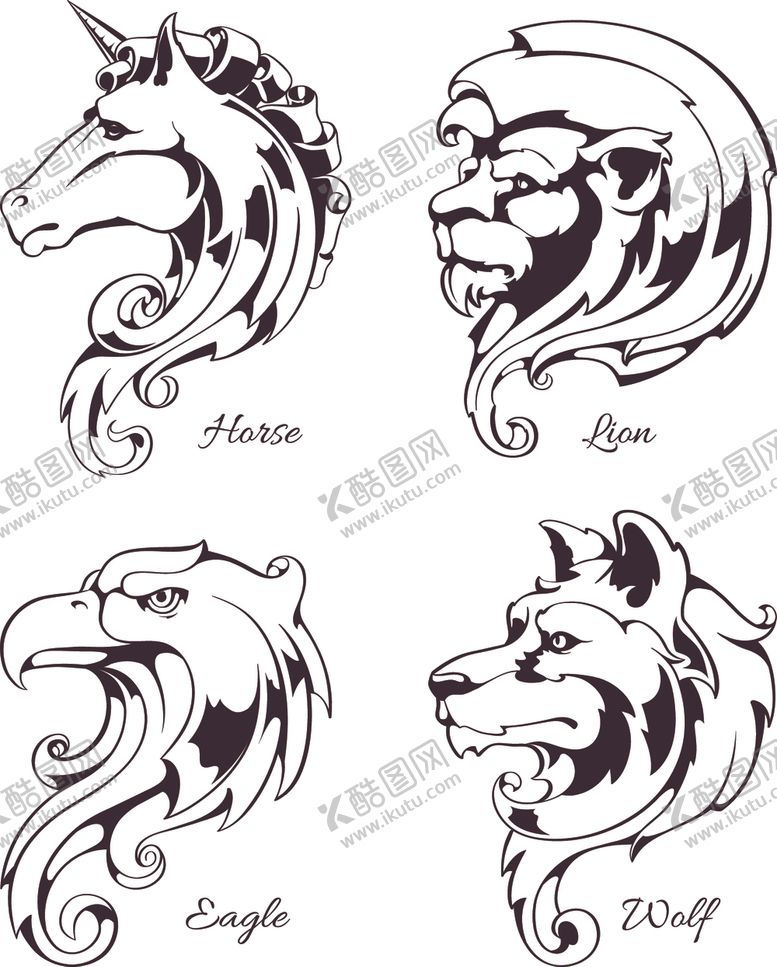 编号：80744802190934516944【酷图网】源文件下载-古董画法矢量动物素材