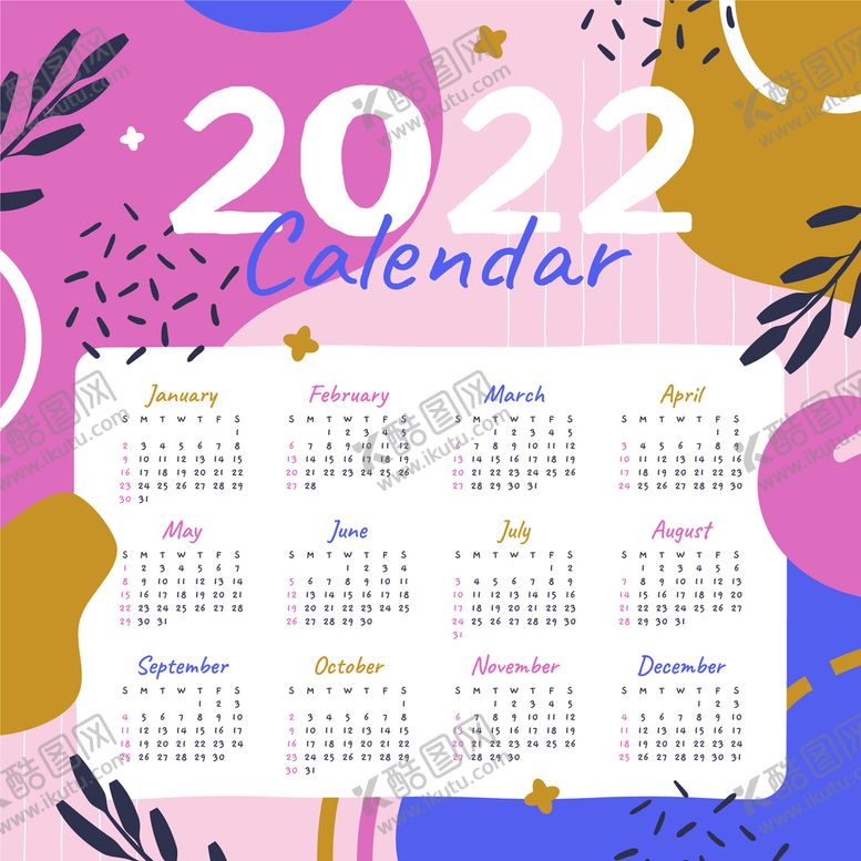 编号：93072110011928398954【酷图网】源文件下载-平面 2022 日历模板矢量