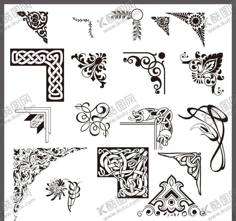 编号：83330110071040168437【酷图网】源文件下载-角花古典花纹边框花边