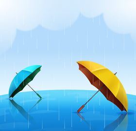 蓝色卡通夏季举伞海报