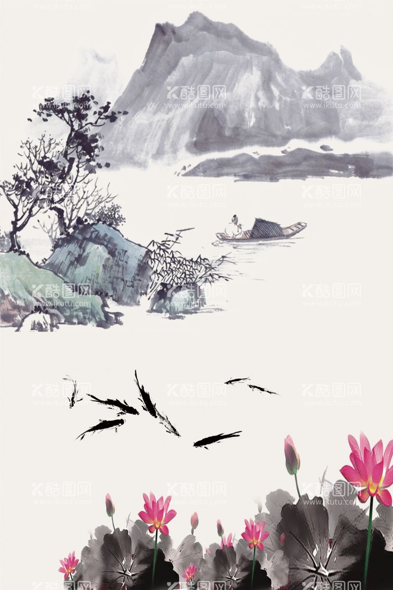 编号：96765211270501167407【酷图网】源文件下载-荷花水墨画字画背景