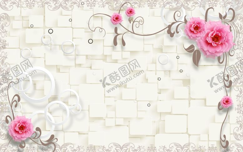 编号：10242105050146547205【酷图网】源文件下载-花环玫瑰花环相框画装饰画背景墙