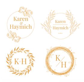 婚礼LOGOlogo线描线稿花环森系简笔画