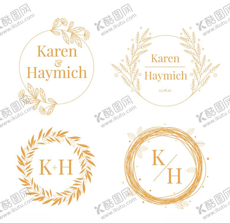 婚礼LOGOlogo线描线稿花环森系简笔画