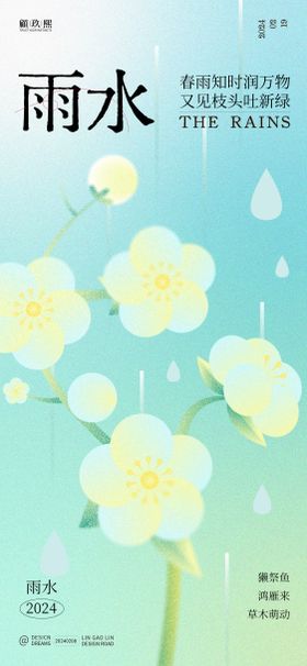 雨水节气海报插画地产弥散花