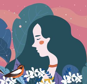 创意春季花鸟和女子
