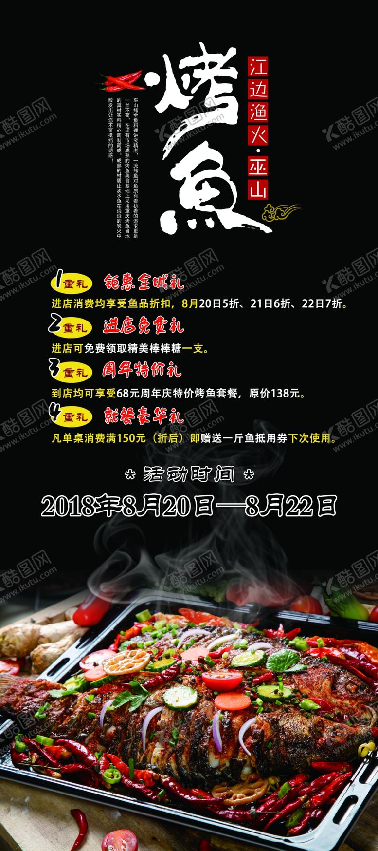 编号：90765509270343435112【酷图网】源文件下载-烤鱼烧烤夜市复古餐饮展架