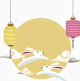 中秋玉兔月饼嫦娥节假日古风