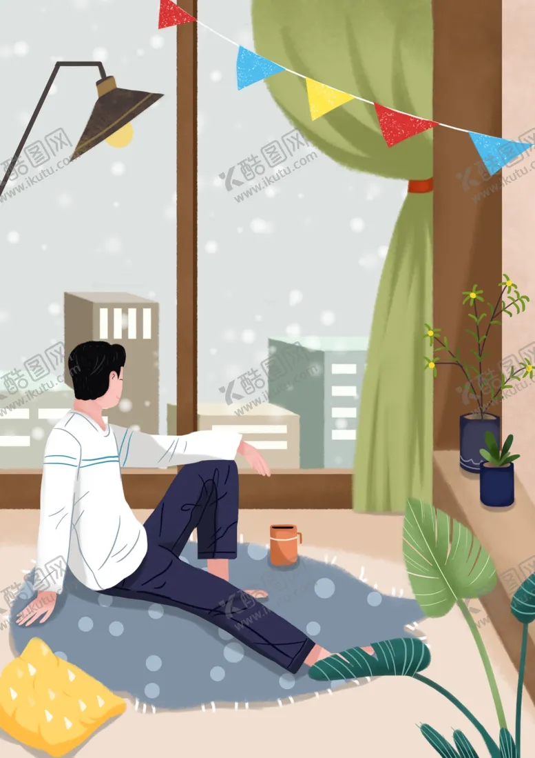 编号：86636007010133561549【酷图网】源文件下载-宅在家人物插画卡通背景素材