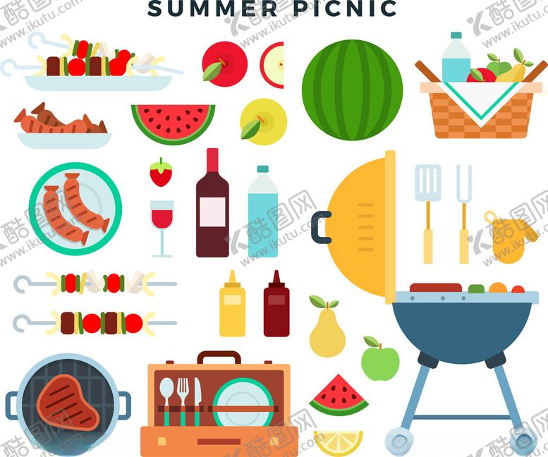 编号：32711711171144455098【酷图网】源文件下载-夏日户外烧烤野餐元素集