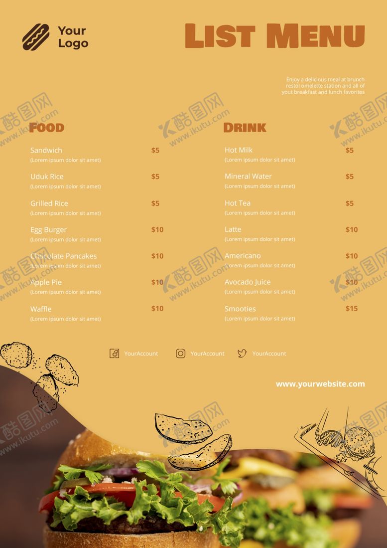 编号：79565710312154016607【酷图网】源文件下载-A4菜单模板