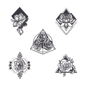 几何玫瑰纹身图案设计