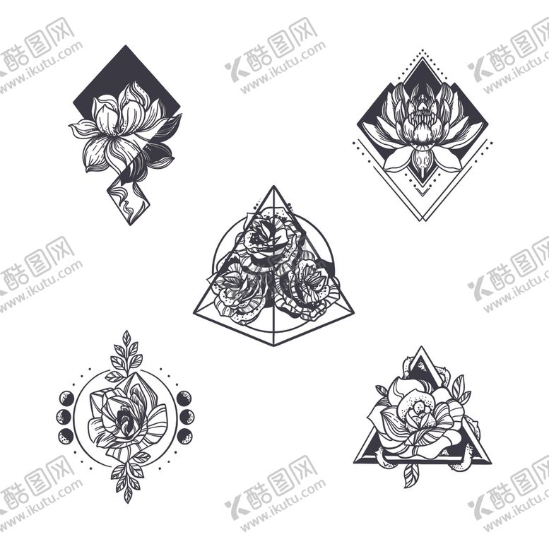 编号：62479011021935186305【酷图网】源文件下载-几何玫瑰纹身图案设计