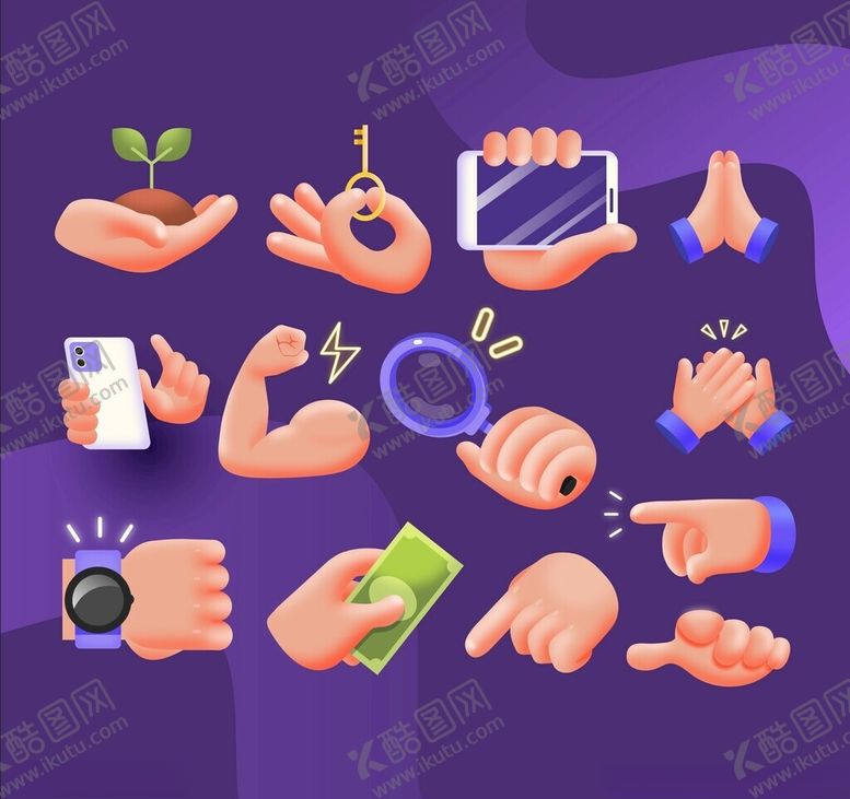 编号：49632204010908529845【酷图网】源文件下载-多样手势图标集合