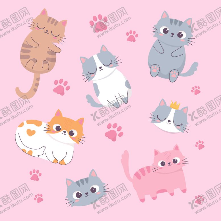 编号：13443804060813581823【酷图网】源文件下载-手绘淡彩猫
