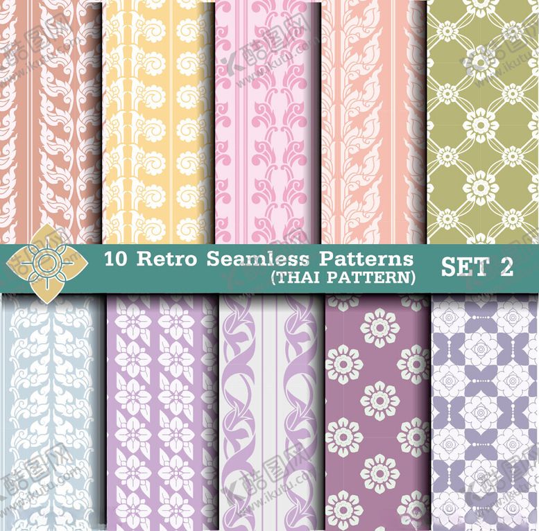 编号：78068511021942441050【酷图网】源文件下载-10种复古花纹图案集合