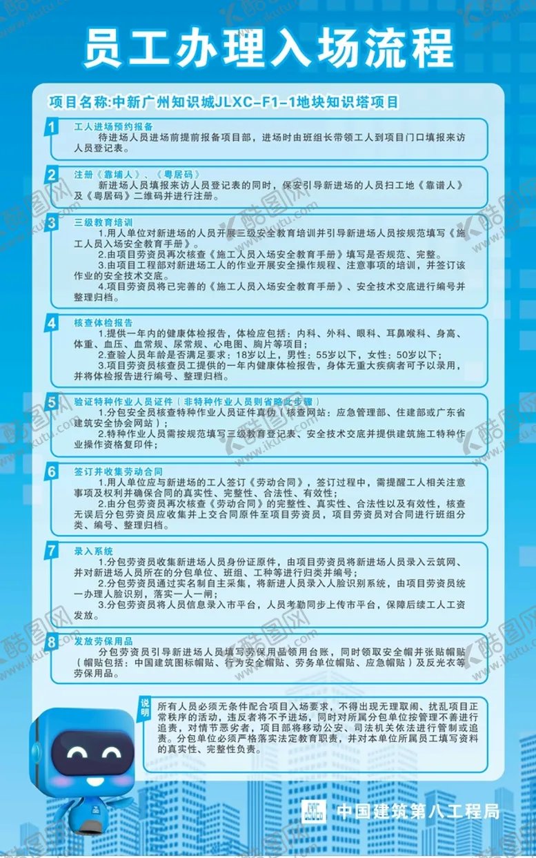 编号：66965612182324134885【酷图网】源文件下载-中建新员工办理入场流程