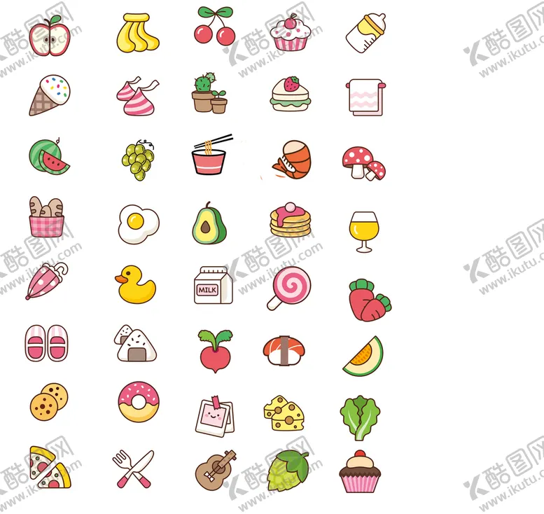 编号：58413511031717381019【酷图网】源文件下载-卡通饮品 水果 日用品
