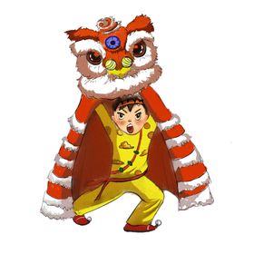 舞狮插画新春龙年喜庆2024
