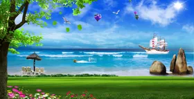 海边沙滩欧式背景墙